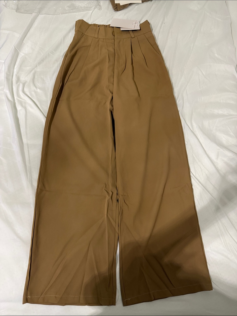 High-Waist Wide Leg Trousers - Camel Brown